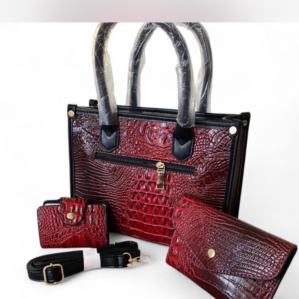 Luxurious Red and Black Crocodile Satchel